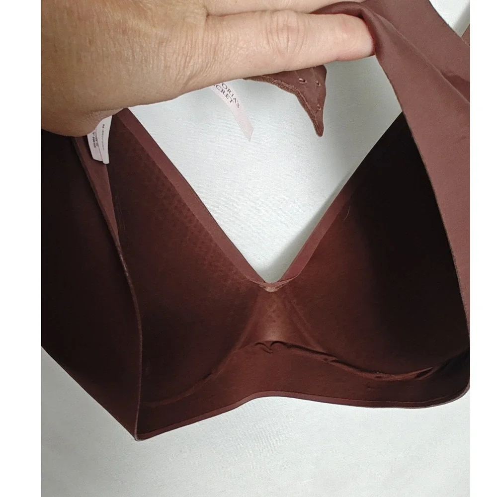 Victoria's Secret Bralette Wireless Bra Push-Up Brown Seamless Logo‎ Strap  M-DD